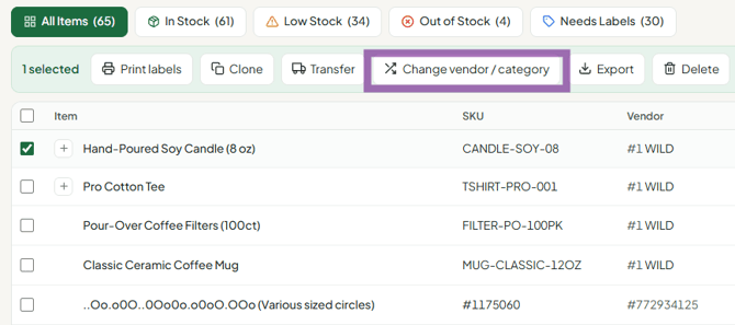 Change Vendor Category