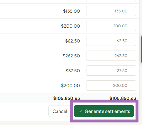 Generate Settlements button