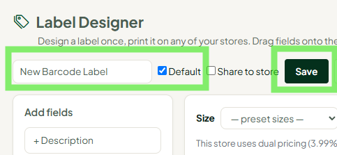 Label Designer save