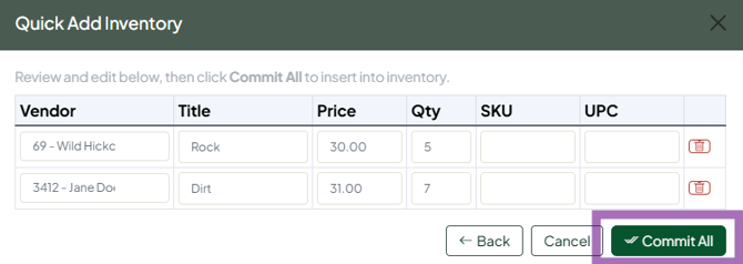 Legacy Inventory Quick Inventory Add
