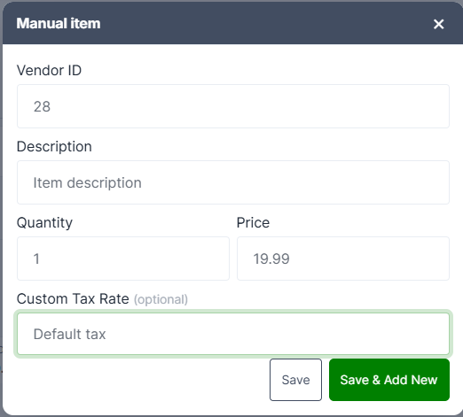 Manual Item window