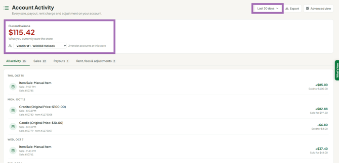 New Account Activity vendor