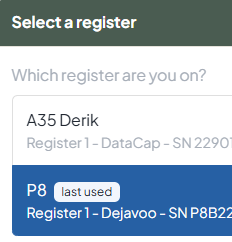 POS2 Select a Register
