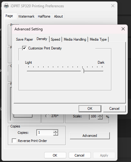 Print Density Preferences