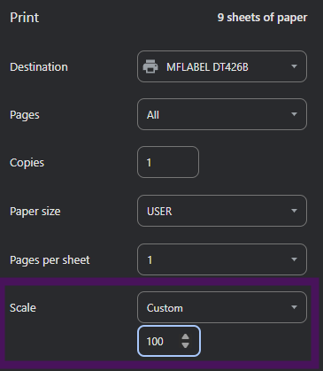 Print preview scale off