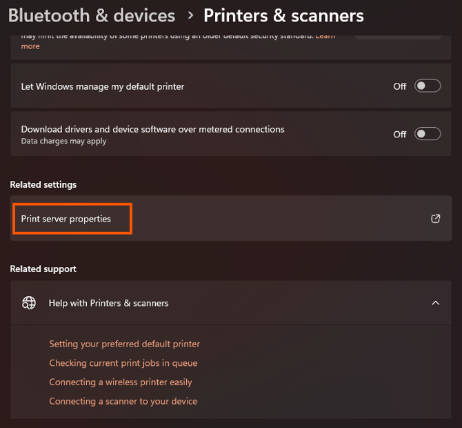 Print server properties