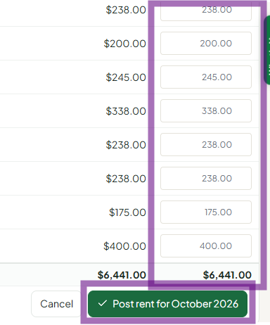 Rent Post charges