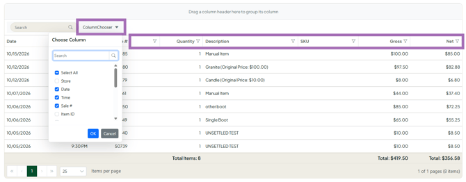 Report filter choose columns