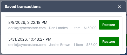 Saved Transactions