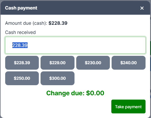Taking a cash payment
