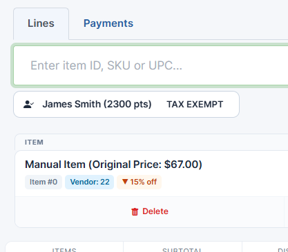 Tax Exempt Selected Customer
