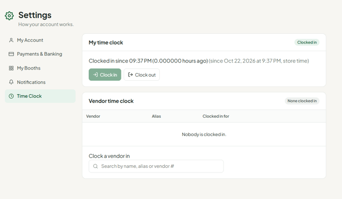 Time clock vendor settings