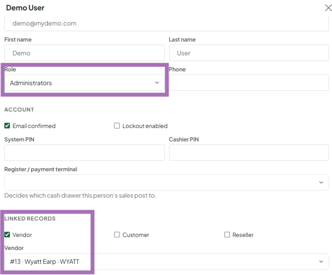 User linked vendor