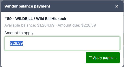Vendor Balance Payment