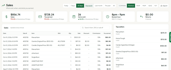 Vendor sales page
