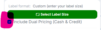 dual pricing checkbox