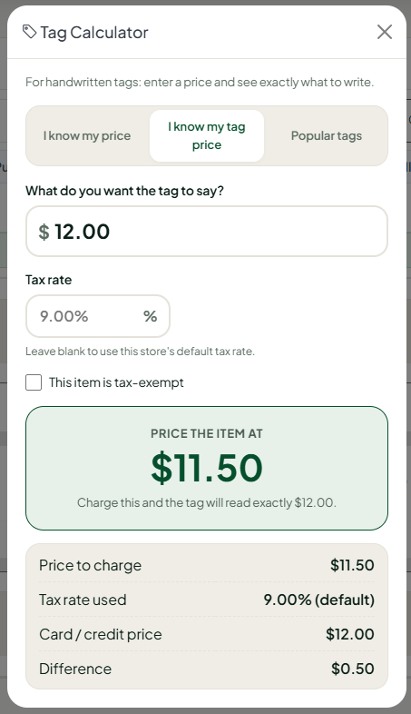 i know my tag price 12