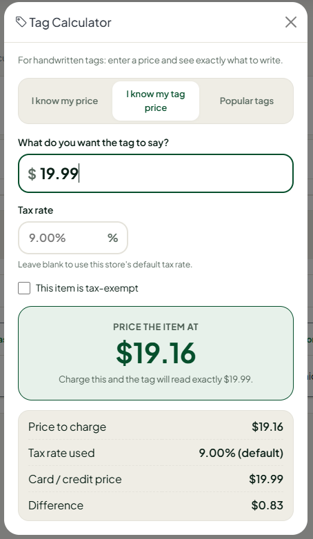 i know my tag price