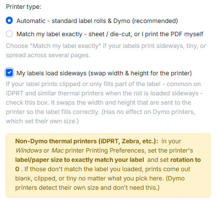 my labels load sideways