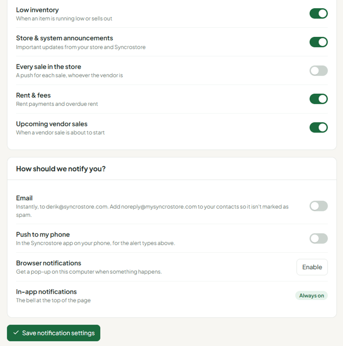 notification settings profile